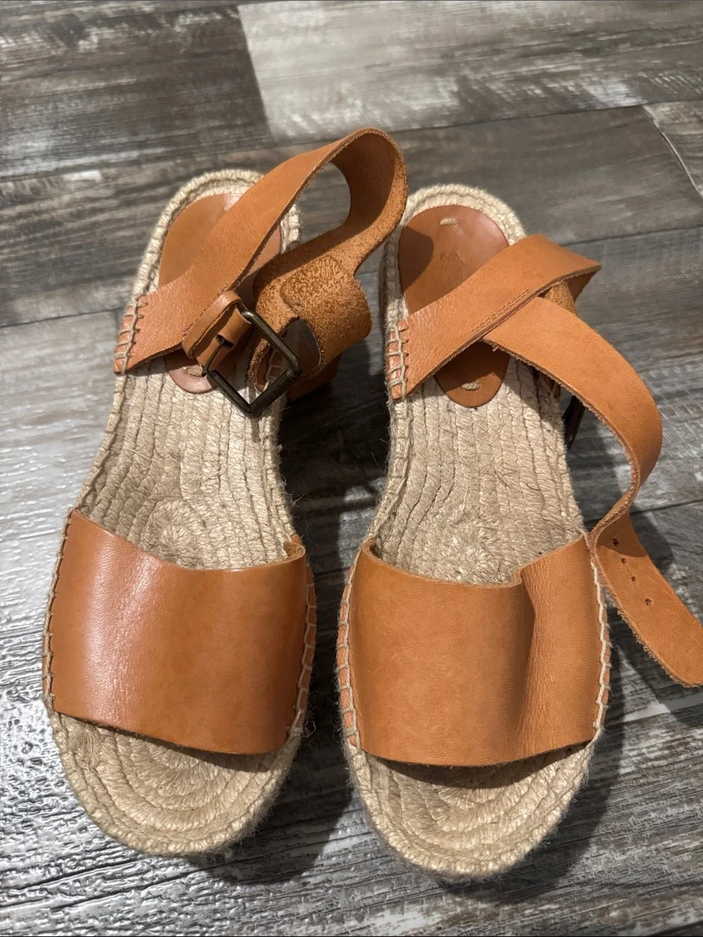 Women's Tan Leather Espadrille Sandals
